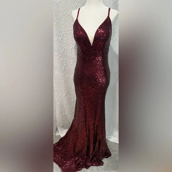blue dress for baby girl Luxury Mermaid Embroidery Beaded Burgundy Long Prom Dresses Modest Eve –  SELINADRESS main image 1